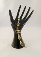 Sparkly Curvy Handcrafted Vintage Sterling Silver and Brilliant Lemon Yellow Pear Cut Faceted Citrine Toggle Bracelet 7.75"