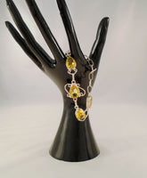 Sparkly Curvy Handcrafted Vintage Sterling Silver and Brilliant Lemon Yellow Pear Cut Faceted Citrine Toggle Bracelet 7.75"