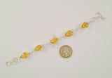 Sparkly Curvy Handcrafted Vintage Sterling Silver and Brilliant Lemon Yellow Pear Cut Faceted Citrine Toggle Bracelet 7.75"