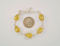 Sparkly Curvy Handcrafted Vintage Sterling Silver and Brilliant Lemon Yellow Pear Cut Faceted Citrine Toggle Bracelet 7.75"