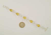 Sparkly Curvy Handcrafted Vintage Sterling Silver and Brilliant Lemon Yellow Pear Cut Faceted Citrine Toggle Bracelet 7.75"