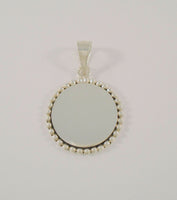 Large Heavy Handcrafted Vintage Mexican Sterling Silver Caviar Bead Framed Round Engraveable Pendant