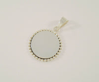 Large Heavy Handcrafted Vintage Mexican Sterling Silver Caviar Bead Framed Round Engraveable Pendant