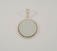 Large Heavy Handcrafted Vintage Mexican Sterling Silver Caviar Bead Framed Round Engraveable Pendant