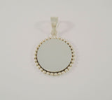 Large Heavy Handcrafted Vintage Mexican Sterling Silver Caviar Bead Framed Round Engraveable Pendant