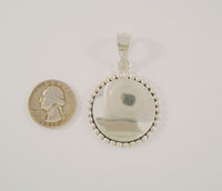 Large Heavy Handcrafted Vintage Mexican Sterling Silver Caviar Bead Framed Round Engraveable Pendant
