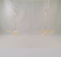 Unusual Long Vintage Sterling Silver and Creamy White Freshwater Stick Pearls Dangle Hook Earrings