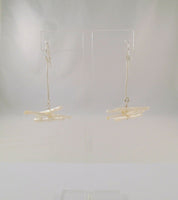 Unusual Long Vintage Sterling Silver and Creamy White Freshwater Stick Pearls Dangle Hook Earrings