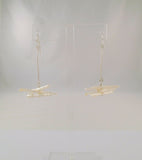 Unusual Long Vintage Sterling Silver and Creamy White Freshwater Stick Pearls Dangle Hook Earrings