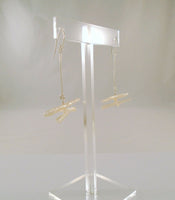 Unusual Long Vintage Sterling Silver and Creamy White Freshwater Stick Pearls Dangle Hook Earrings