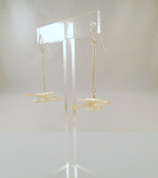 Unusual Long Vintage Sterling Silver and Creamy White Freshwater Stick Pearls Dangle Hook Earrings