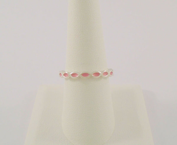 Signed Vintage Pandora Sterling Silver & Pink Enamel Curvy 3mm Curvy Stackable "Better Together" Band Ring Size 8