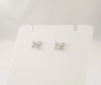 Dainty Curvy Dimensional Signed Vintage 14K Solid White Gold and Natural Diamonds Butterfly Stud Pierced Earrings 6.5mm