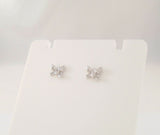 Dainty Curvy Dimensional Signed Vintage 14K Solid White Gold and Natural Diamonds Butterfly Stud Pierced Earrings 6.5mm