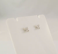 Dainty Curvy Dimensional Signed Vintage 14K Solid White Gold and Natural Diamonds Butterfly Stud Pierced Earrings 6.5mm