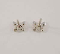 Dainty Curvy Dimensional Signed Vintage 14K Solid White Gold and Natural Diamonds Butterfly Stud Pierced Earrings 6.5mm