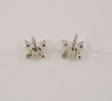 Dainty Curvy Dimensional Signed Vintage 14K Solid White Gold and Natural Diamonds Butterfly Stud Pierced Earrings 6.5mm