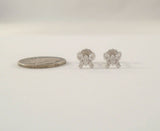 Dainty Curvy Dimensional Signed Vintage 14K Solid White Gold and Natural Diamonds Butterfly Stud Pierced Earrings 6.5mm