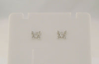 Dainty Curvy Dimensional Signed Vintage 14K Solid White Gold and Natural Diamonds Butterfly Stud Pierced Earrings 6.5mm