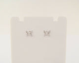 Dainty Curvy Dimensional Signed Vintage 14K Solid White Gold and Natural Diamonds Butterfly Stud Pierced Earrings 6.5mm