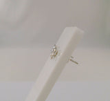 Dainty Curvy Dimensional Signed Vintage 14K Solid White Gold and Natural Diamonds Butterfly Stud Pierced Earrings 6.5mm