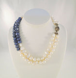 Bold & Chunky Signed Vintage ZIM Sterling Silver Faceted Lapis Lazuli Freshwater Pearl Labradorite Double Strand Necklace 18"