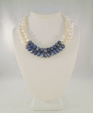 Bold & Chunky Signed Vintage ZIM Sterling Silver Faceted Lapis Lazuli Freshwater Pearl Labradorite Double Strand Necklace 18"