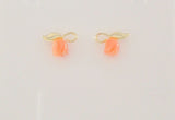 New Dainty Signed Solid 14K Yellow Gold Carved Angel Skin Coral Rose Bud Leafy Stud Pierced Earrings