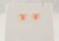 New Dainty Signed Solid 14K Yellow Gold Carved Angel Skin Coral Rose Bud Leafy Stud Pierced Earrings