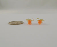 New Dainty Signed Solid 14K Yellow Gold Carved Angel Skin Coral Rose Bud Leafy Stud Pierced Earrings