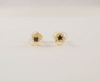 Dainty Curvy and Delicately Detailed, Vintage 14K Solid Yellow Gold & Rhodolite Garnet Filigree Flower 6.5mm Stud Pierced Earrings