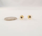 Dainty Curvy and Delicately Detailed, Vintage 14K Solid Yellow Gold & Rhodolite Garnet Filigree Flower 6.5mm Stud Pierced Earrings