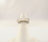 Big Bold Vintage Sterling Silver Mother of Pearl Inlaid 7.9mm Wide Carved Cross & Scroll Design Ring Size 5.5