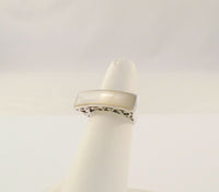 Big Bold Vintage Sterling Silver Mother of Pearl Inlaid 7.9mm Wide Carved Cross & Scroll Design Ring Size 5.5