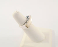 Big Bold Vintage Sterling Silver Mother of Pearl Inlaid 7.9mm Wide Carved Cross & Scroll Design Ring Size 5.5