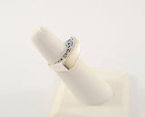 Big Bold Vintage Sterling Silver Mother of Pearl Inlaid 7.9mm Wide Carved Cross & Scroll Design Ring Size 5.5