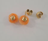 Vintage 14K Solid Yellow Gold Carved Peach Pink Salmon Coral 8mm Cabbage Rose Stud Pierced Earrings