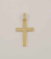 Tiny Signed Vintage Solid 14K Yellow Gold Dimensional Carved Christian Cross Dainty Pendant