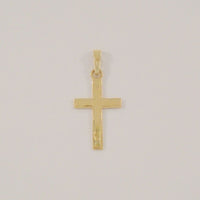 Tiny Signed Vintage Solid 14K Yellow Gold Dimensional Carved Christian Cross Dainty Pendant