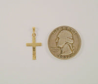 Tiny Signed Vintage Solid 14K Yellow Gold Dimensional Carved Christian Cross Dainty Pendant