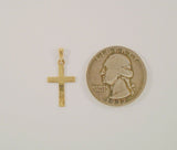 Tiny Signed Vintage Solid 14K Yellow Gold Dimensional Carved Christian Cross Dainty Pendant