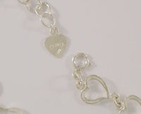 Vintage Sterling Silver Dimensional Curvy Open Hearts 11mm Wide Link Bracelet or Anklet 7.25 - 8" Adjustable