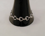 Vintage Sterling Silver Dimensional Curvy Open Hearts 11mm Wide Link Bracelet or Anklet 7.25 - 8" Adjustable