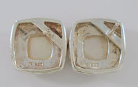 Large Signed Vintage Sterling Silver Mother of Pearl & Marcasite Surround Pierced Earrings