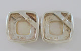 Large Signed Vintage Sterling Silver Mother of Pearl & Marcasite Surround Pierced Earrings