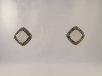 Large Signed Vintage Sterling Silver Mother of Pearl & Marcasite Surround Pierced Earrings