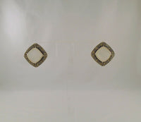 Large Signed Vintage Sterling Silver Mother of Pearl & Marcasite Surround Pierced Earrings