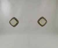 Large Signed Vintage Sterling Silver Mother of Pearl & Marcasite Surround Pierced Earrings