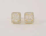 Large Signed Vintage Sterling Silver w/ Gold Vermeil Sparkly Emerald Cut CZ Fancy Stud Earrings