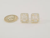 Large Signed Vintage Sterling Silver w/ Gold Vermeil Sparkly Emerald Cut CZ Fancy Stud Earrings